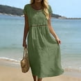 thumbnail image 2 of Admvng Linen Dresses for Women Lace Trim Summer Casual Short Sleeve Round Neck Dress Boho Dress, 2 of 9