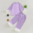 thumbnail image 6 of Otqutp 2-14 Years Kids Girls Christmas Outfits Long Sleeve Shirt Top Solid Color Bell Bottom Pants Set Xmas 2Pcs Holiday Sleepwear (Purple,14 Years), 6 of 7