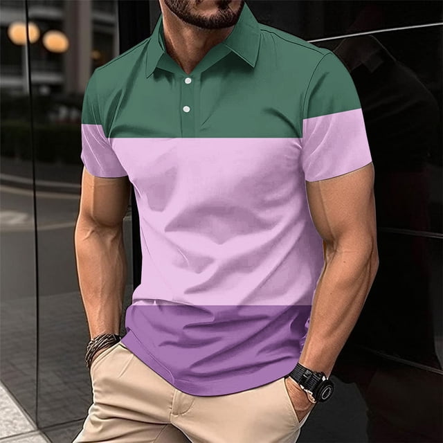 Chemises pour Hommes, T-Shirt/blouse Décontracté pour Hommes à Manches Courtes Imprimé, Col Rabattu, Boutons, Fente Latérale