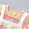 thumbnail image 4 of Gyratedream Baby Girl's 2 Pieces Dress Set Outfits Toddler Kids Rainbow Stripe Print Round Neck Short Sleeve Top and Strap Overall Dress with Pocket of Cute Bunny Ears Sets for 12 Months-6 Years, 4 of 8