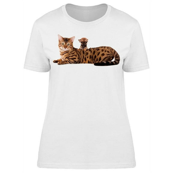 Bengal Cat And Chihuahua Pup T-Shirt Women -Image by Shutterstock, Female 3X-Large