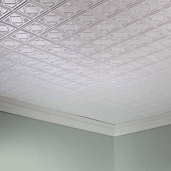FASÄDE Traditional Style/Pattern 4 Decorative Vinyl 2ft x 4ft Glue Up Ceiling Panel in Matte White (5 Pack)