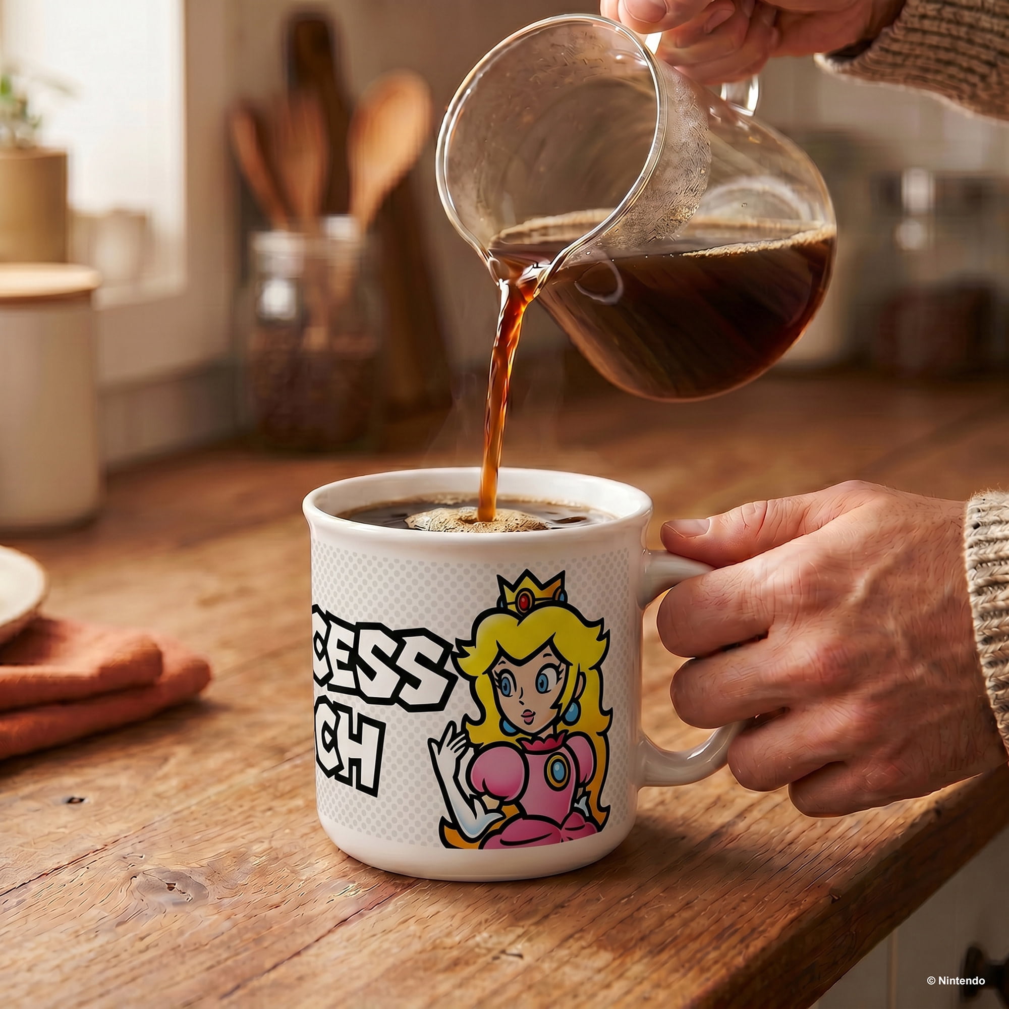 Pyramid America: Super Mario: Princess Peach - 20oz Ceramic Camper Mug - Coffee & Tea Cup, Microwave-Dishwasher Safe, Video Game Collectible, Licensed