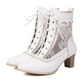 thumbnail image 7 of Leozcaa Women Mid Calf Booties Vintage Victorian 70s Lace up Ankle Boots Winter Mid Heel Witch Granny Booties Shoes, 7 of 7