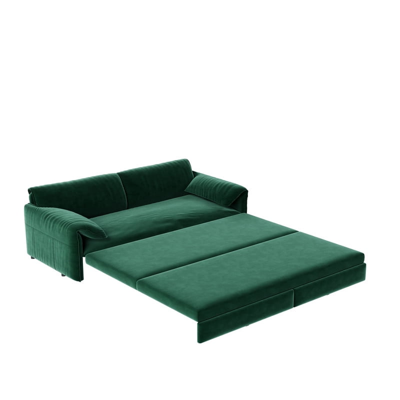 Convertible Queen Size Pull Out Sofa Bed, 3-in-1 Velvet Sleeper Sofa with Side Pocket, Modern 63.8'' Futon Couch for Living Room, Apartment