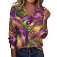 thumbnail image 6 of Blue T Shirts for Women Fashion Casual Printed Button Long Sleeve Shirts Tops, 6 of 6