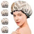thumbnail image 7 of Shower Caps,Brown Boho Plant Pattern Waterproof Shower Cap for Women 4 Pieces,Double Reusable Hair Cover for Shower PEVA Elastic Stretch Hem, 7 of 7