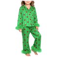 thumbnail image 3 of Xyant Girls Valentines Pajamas Satin Pajama Set Silk Pjs Long Sleeve Button Down Heart Sleepwear Loungewear Sets for Toddler Kids,Size 8 Years, 3 of 6