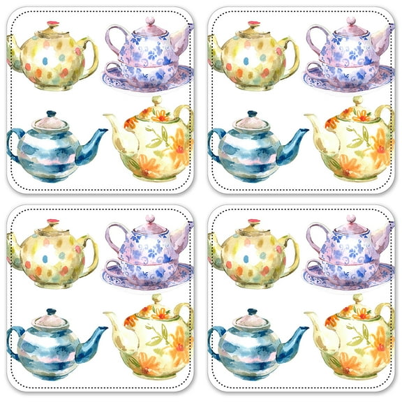 Vinyl Drink Coasters - Set of 4 - Teapot Water Color