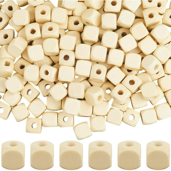 300Pcs 10mm Wooden Cube Beads Unfinished Square Wood Beads Natural Blank Small Smooth BurlyWood Loose Spacers Findings Accessories for Jewelry Making Bracelets Necklaces Earrings DIY Crafting