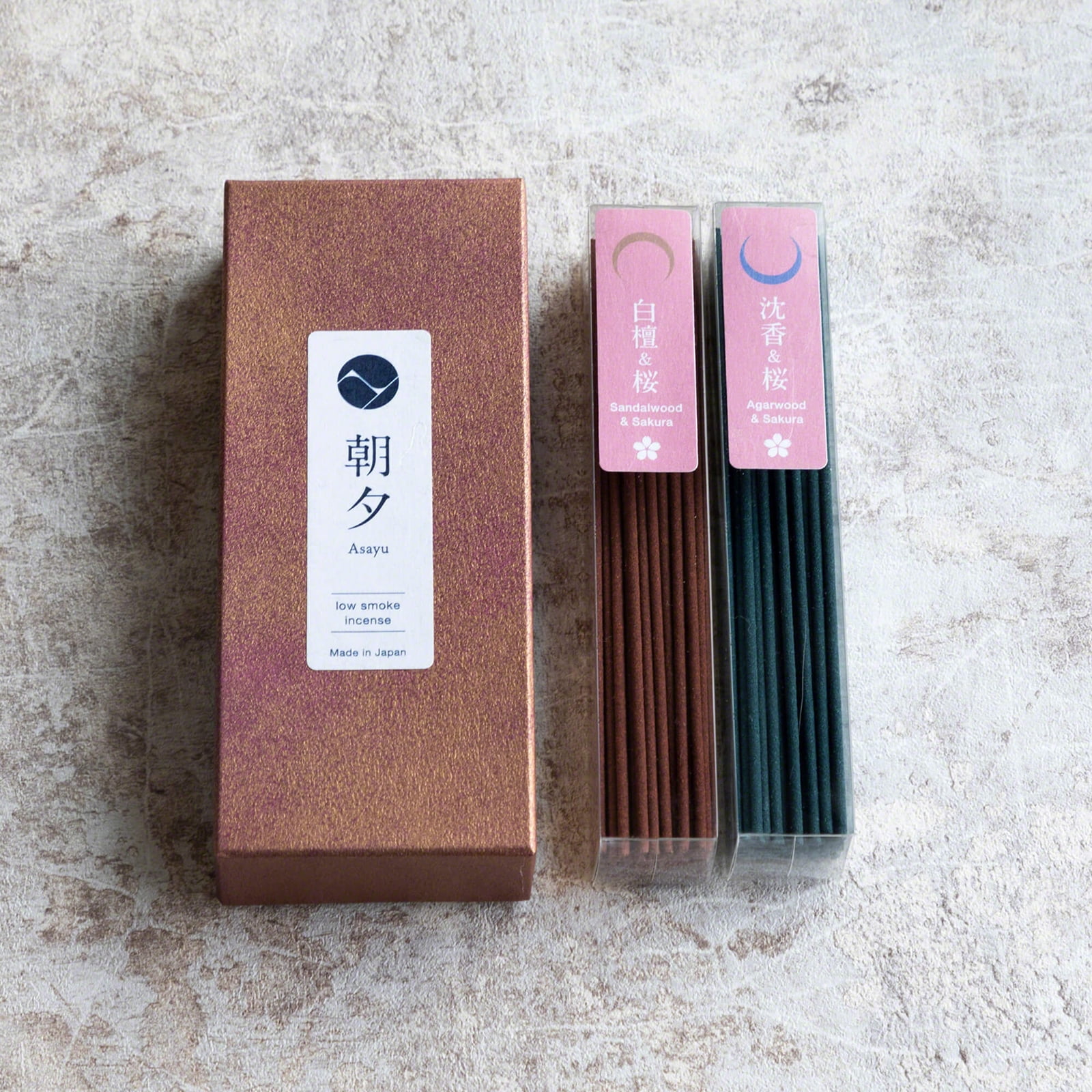 Asayu Japan Low Smoke Incense Sticks Set Sakura & Sandalwood Blend and Sakura & Agarwood Blend Made in Japan 1.410z