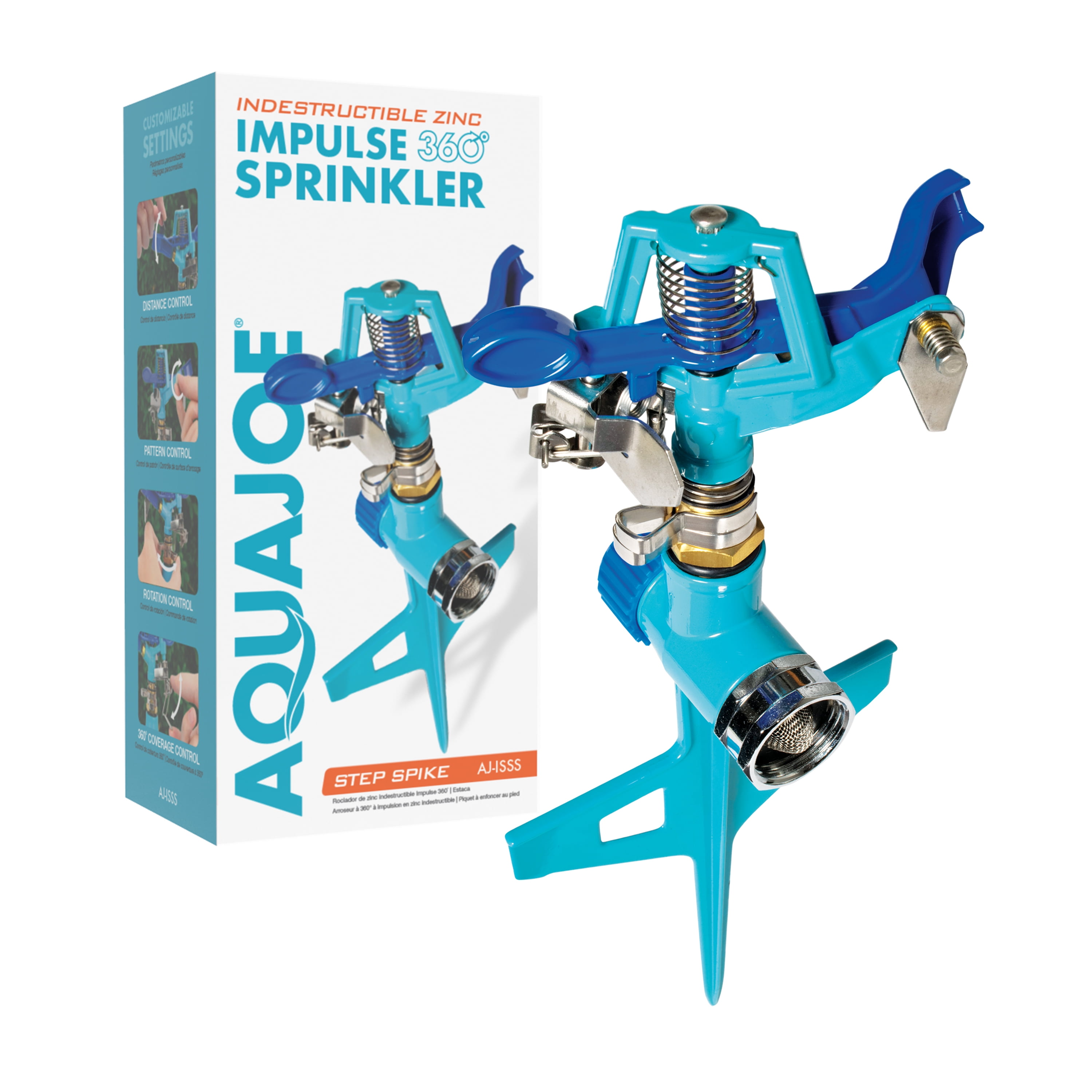 Aqua Joe Indestructible Impulse 360º Sprinkler, Customizable Coverage, 1,390 Sq. ft. Max Coverage