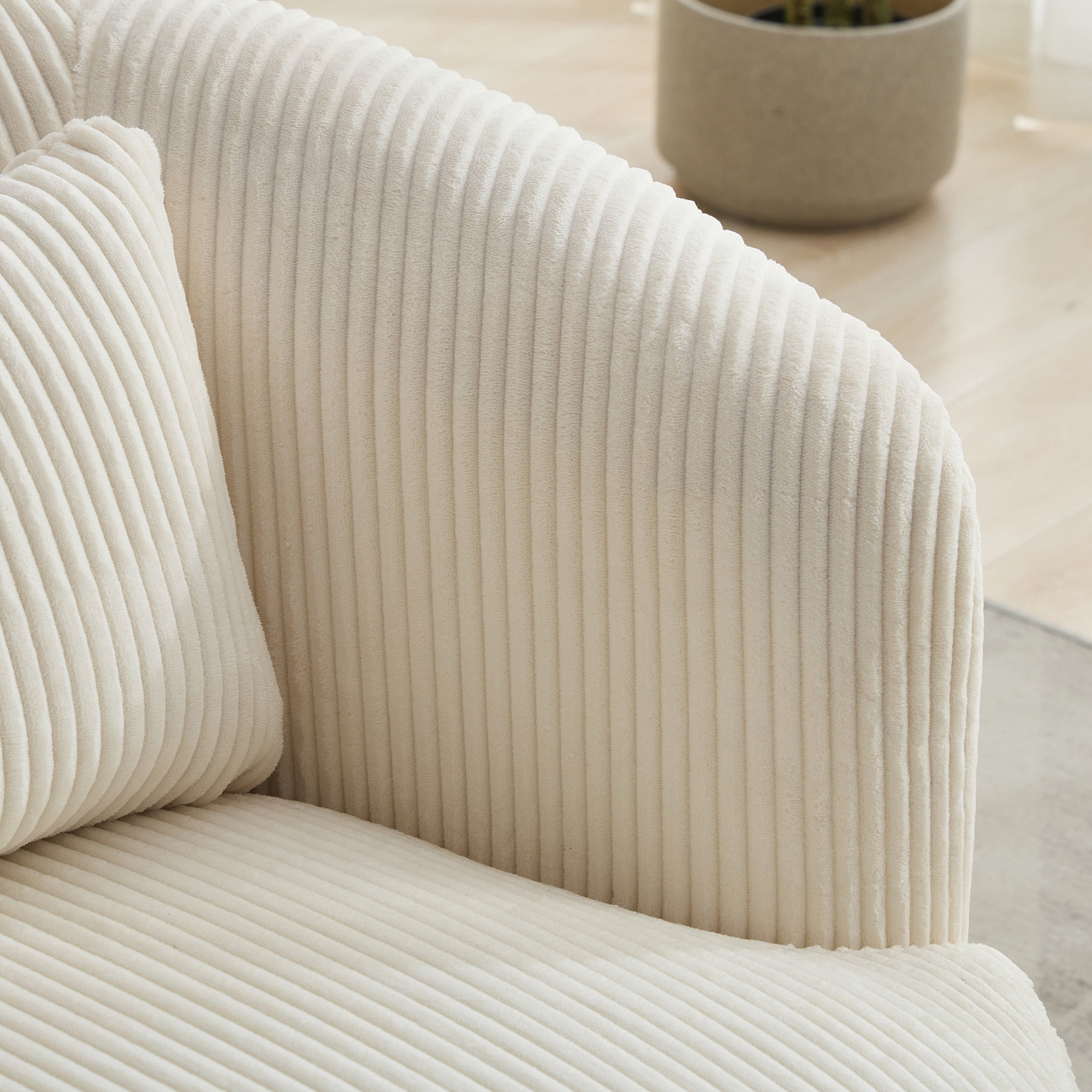 Gewnee 34.25 "Wide Upholstered Corduroy 360° Swivel Barrel Soft Accent Chair with Pillow, Circular Reading Armchair for Club, Living Room, Bedroom, Office, Lounge, Ivory.