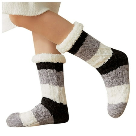 

CLZOUD Womens Socks Ankle Acrylic Women Girls Print Stripe Casual Non Slip Warm Winter Mid Tube Cute Socks
