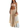 thumbnail image 2 of Women Ruffle Trim High Waisted Tassel Hem Flowy Pleated Boho Modest Wide Leg Pants  Color S, 2 of 7