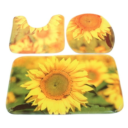 3Pcs Bathroom Set Sunflower Bathroom Pedestal Contour Rug Carpet Bath Mat Toilet Lid Cover