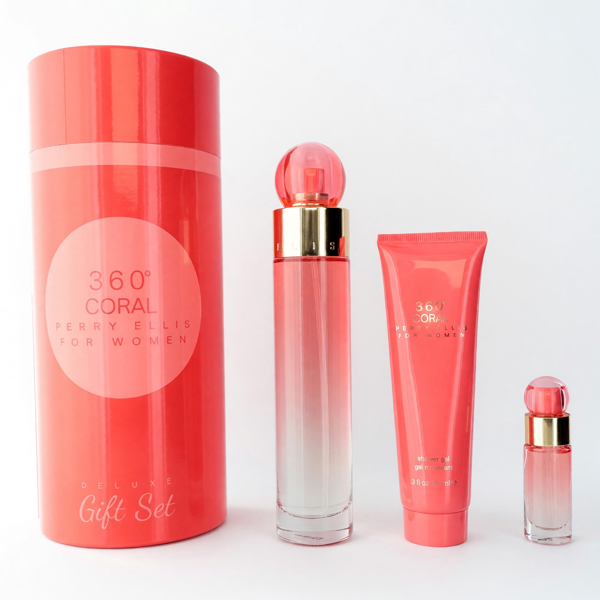 Perry Ellis 360 Coral , 3 Pc Gift Set 3.4oz EDP Spray, 0.25 EDP
