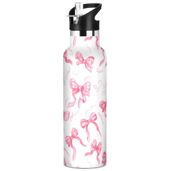 ALAZA Pink Bows Pattern Stainless Steel Water Bottle Vacuum Insulated Leak-Proof Tumbler with Straw Handle 20oz