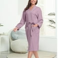 thumbnail image 4 of Long Sleeve Cotton Robes for Women Fleece Women's Nightgowns & Sleepshirts Oversize Cute Women's Sleepwear House Womens Robe Purple, 4 of 8
