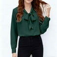 thumbnail image 6 of Lenpel Blouses for Women Dressy Long Sleeve Bow Tie Neck Curved Hem Business Casual Work Tops Loose Office Shirts(Army Green,XX-Large), 6 of 6