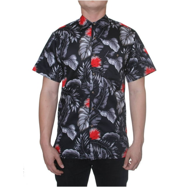 Omega Chemise de Mode Hawaïenne Tropicale, Noir Gris 2TG