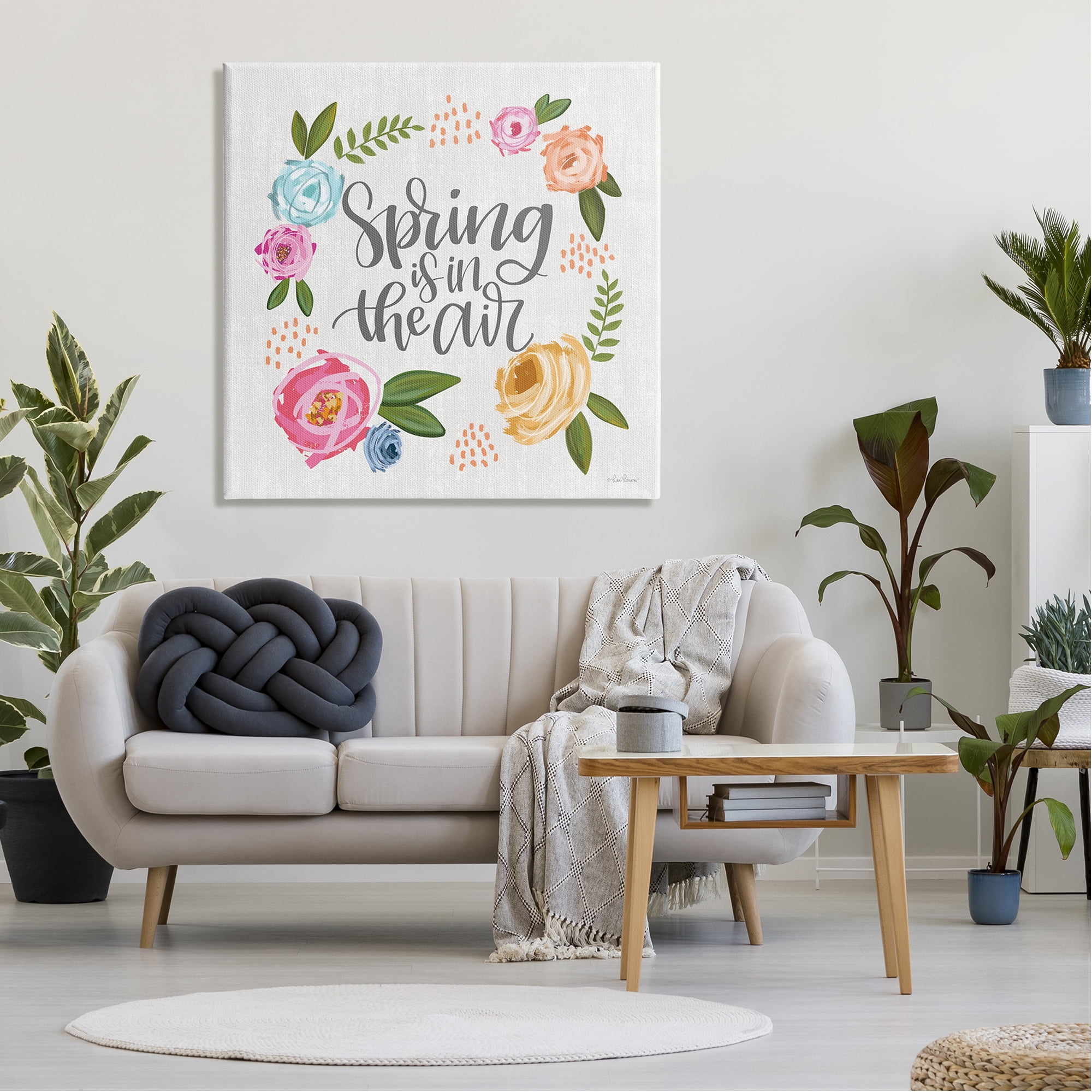 Stupell Industries Spring's in the Air Motivational Phrase Abstract Blooming Flowers Graphic Art Gallery-Wrapped Canvas Print Wall Art, 36x36, by Lisa Larson