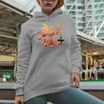 thumbnail image 2 of Summer Vibes with Surfer & Palm Trees, Heather Grey Hooded Sweatshirt or Hoodie, Small, 2 of 5