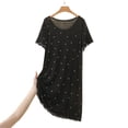 thumbnail image 4 of Women's Star Print Lace Trim Crew Neck Midi Nightgown, Soft Modal Short Sleeve Loose Casual Home Loungewear Sleep Dress Black XL(XL), 4 of 5