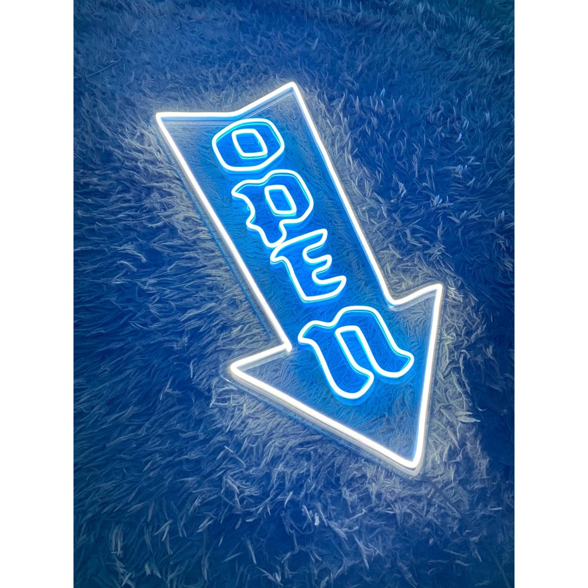 Handmadetneonsign Custom Open Direction Arrow Down Neon Sign, Open Arrow Led Sign, Arrow Open Led