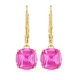 thumbnail image 2 of Rosec Jewels Cushion Cut Lab Created Pink Sapphire Solitaire Drop Earrings for Women (8 mm), 10K Yellow Gold, 2 of 6