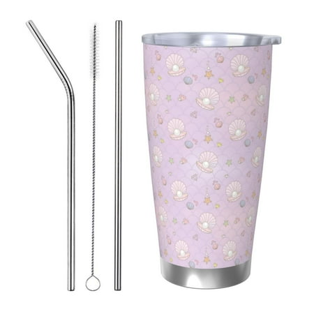 

Junzan Shells Pearl for 20oz Stainless Steel Insulated Car Cup with Spillproof Lid - Insulated Coffee Mug Thermal Cup-Straw Three-piece Set