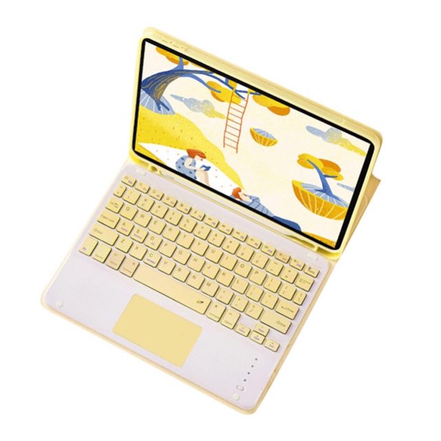 Funda con teclado para iPad (9.ª generación 2021/8.ª generación 2020/7.ª generación 2019) - Teclado táctil Bluetooth desmontable con soporte para lápiz, amarillo