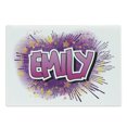 thumbnail image 1 of Emily Cutting Board, Hugely Popular Name in English with Pop Cartoon Elements Personal, Decorative Tempered Glass Cutting and Serving Board, Large Size, Pale Yellow Fuchsia, by Ambesonne, 1 of 1