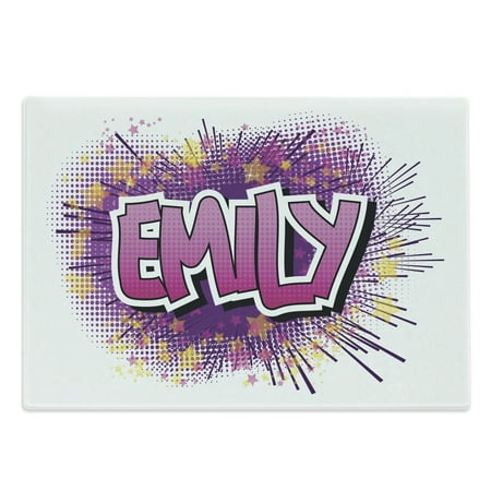 

Emily Cutting Board Hugely Popular Name in English with Pop Cartoon Elements Personal Decorative Tempered Glass Cutting and Serving Board Large Size Pale Yellow Fuchsia by Ambesonne