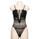 thumbnail image 2 of Body de encaje sexy para mujer Ropa de dormir Ropa interior de malla con vendaje en V profundo, Negro, M Kearding XX000221-04, 2 of 7