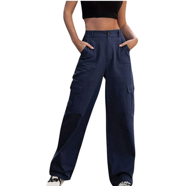 Pants for Women High Waist Buttons Casual Lady Trousers Workwear
