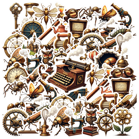 retro Steampunk Stickers, Waterproof Steampunk Sticker for Water Bottle Laptop Phone Cases Planner Skateboard Luggage Helmet Party Favor Decor, Ideal for Adults Teens Teacher Rewards
