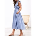 thumbnail image 2 of Vestido de verano Miessial 2025 casual de lino a rayas azul para mujer, 2 of 6