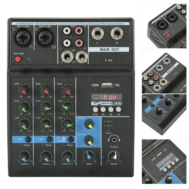 Mezclador De Audio De 4 Canales, Mezclador USB Compacto De 4 Canales Mezclador De DJ Digital Con Tarjeta De Sonido Para Escenario De Computadora En El Hogar, Plug And Play,
