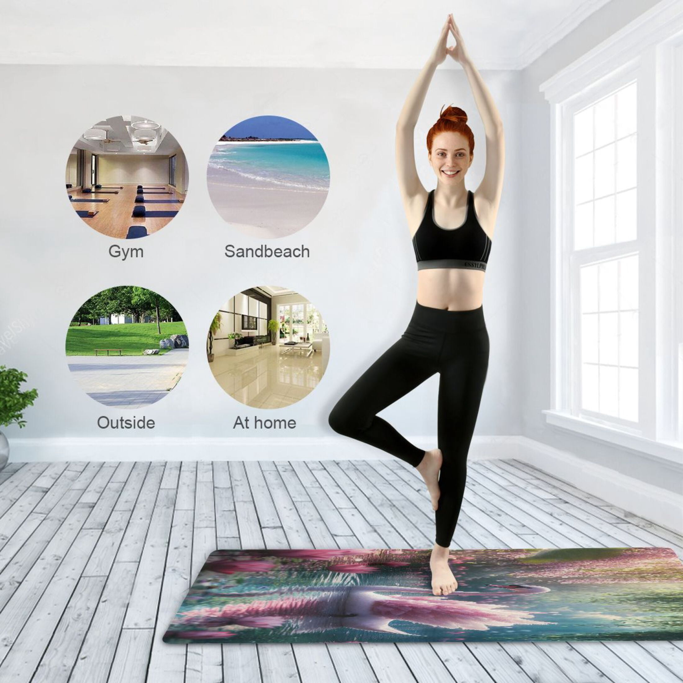 BZSMCE Yoga Mat Women Swan Swimming Among Lotus Flowers Fitness Mat