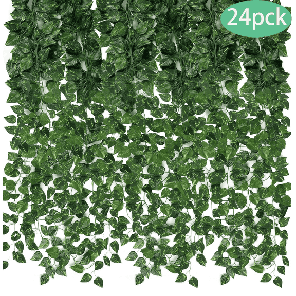 Mioerouu 24 Pack Artificial Ivy Fake Vines, Each 82.7 Inch Total 168FT Greenery Garland Hanging Fake Leaves,Wedding Party Christmas Home Indoor Outdoor Decoration
