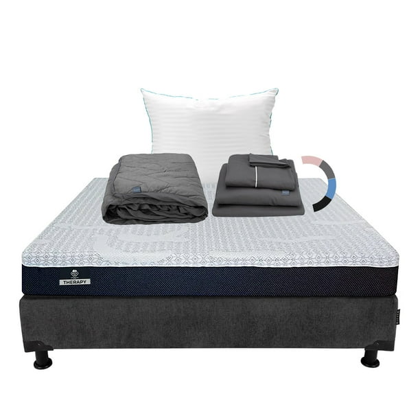 Colchon Matrimonial Therapy+Box Base Cama +Almohada Royal+Protector Lux+Sabanas Royal