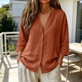 thumbnail image 6 of Duoif Women's V Neck Button 3/4 Sleeve Linen Blouse Loose Fit Solid Color Summer Top 2026, Burgundy, L, 6 of 7