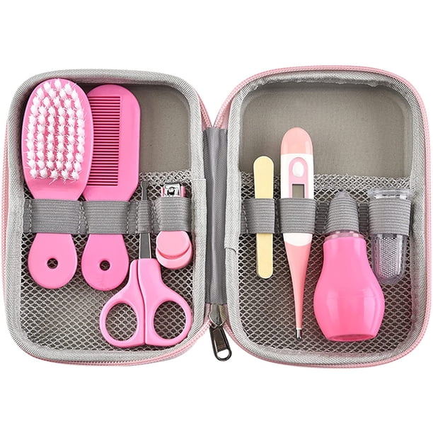 Kit de aseo para bebés, artículos para el cuidado de la salud del bebé, artículos esenciales para recién nacidos, bebés, niños pequeños, cepillo de pelo de seguridad, peine, cortaúñas, cortauñas para niñas y niños, mantiene limpio (rosa # 1) oso de fresa Electrónica