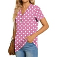 thumbnail image 5 of CheerKidz Women's Polka Dots V-Neck Button Up Short Sleeve Top Playful Print Summer Blouse Clothes Inspired Fashion Tee(Pink,M), 5 of 7