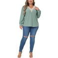 thumbnail image 2 of Agnes Orinda Plus Size Tops for Women Lace Petal V Neck Long Sleeve Shirts Eyelet Business Casual Blouses, 2 of 5