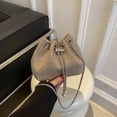 thumbnail image 3 of Mini Crossbody Shoulder Evening Bag Shinny Bling Clutch Purse Bucket Pearl Strap Handbag for Women-Khaki, 3 of 5