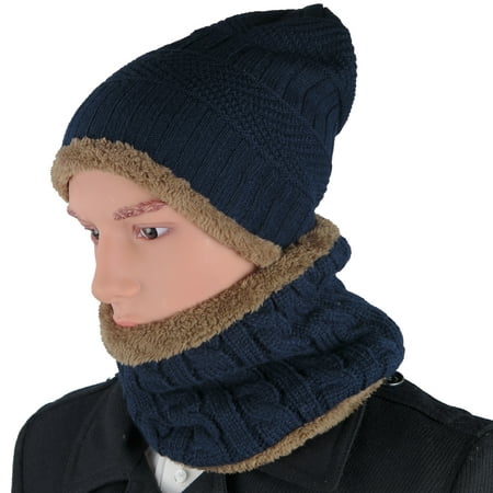 Debra Weitzner Mens Slouchy beanie knit winter hat neck warmer scarf set