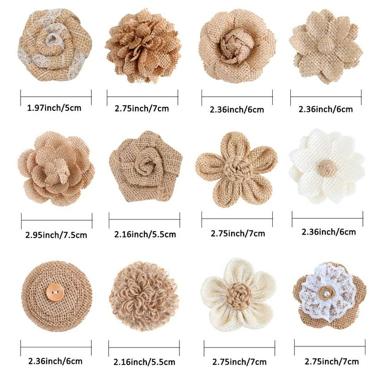 12pcs Burlap Flowers, 12-Colors Burlap Flowers for Crafts Small Craft  Flowers for Wedding Decoration and Floral Crafts Making
