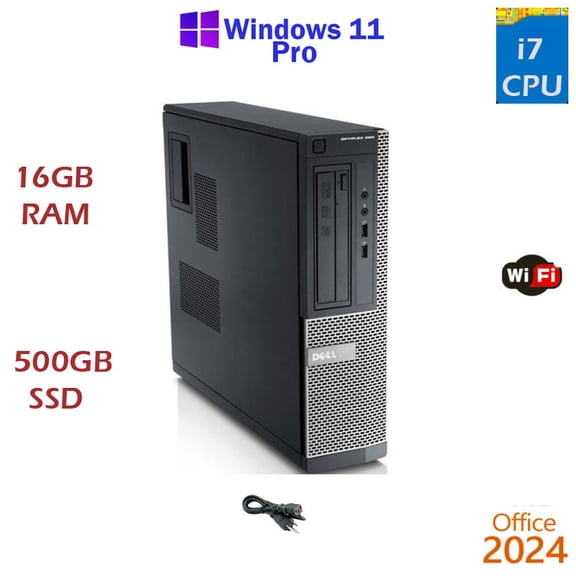 Restored Windows 11 Dell i7 3.4 ghz 16GB RAM 500GB SSD WiFi Desktop Computer PC Office24 (Refurbished)